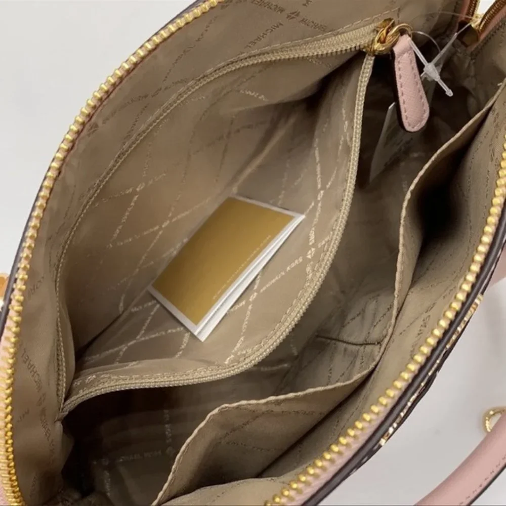 Michael Kors Jet Set Travel Medium Leather Dome Satchel Powder Blush Multi